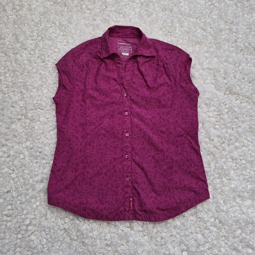 Merrell Opti-Wick Top S Performance Hiking Button Down Shirt UPF 30+ Outdoor